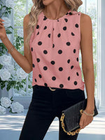 Womens Sleeveless Versatile Fashionable Polka-Dot Printed Top