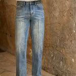 Retro Washed High-waisted Straight-leg Jeans, British Casual Style