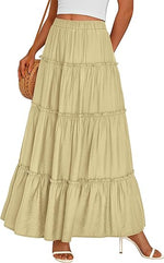 Ruffled Long A-line Double-layered Lined Beach Skirt