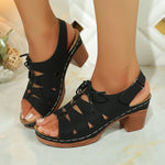 Summer New Style Velcro Hollow-out Lace-up Fashionable High-heeled Sandals For Women