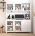 63W Large Kitchen Hutch Cabinet, Freestanding Pantry Cabinets Storage Kitchen Cupboard With 4 Doors, 4 Drawers & Microwave Shelf, White