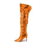 Sexy Womens High Heel Pleated Colorful Bootie Back Slit Pointed Toe Fashion Boots