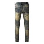 Fashionable Mens Distressed Dark-wash Jeans