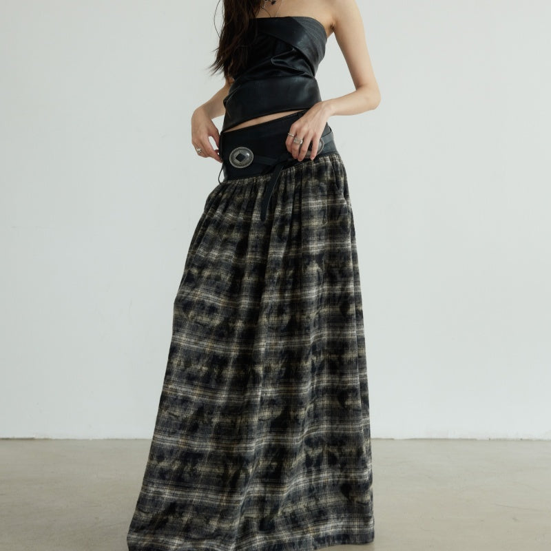Lady's Vintage Checkered Long-style Casual Skirt