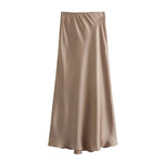 Womens Elegant, Silky-satin Versatile Midi Skirt