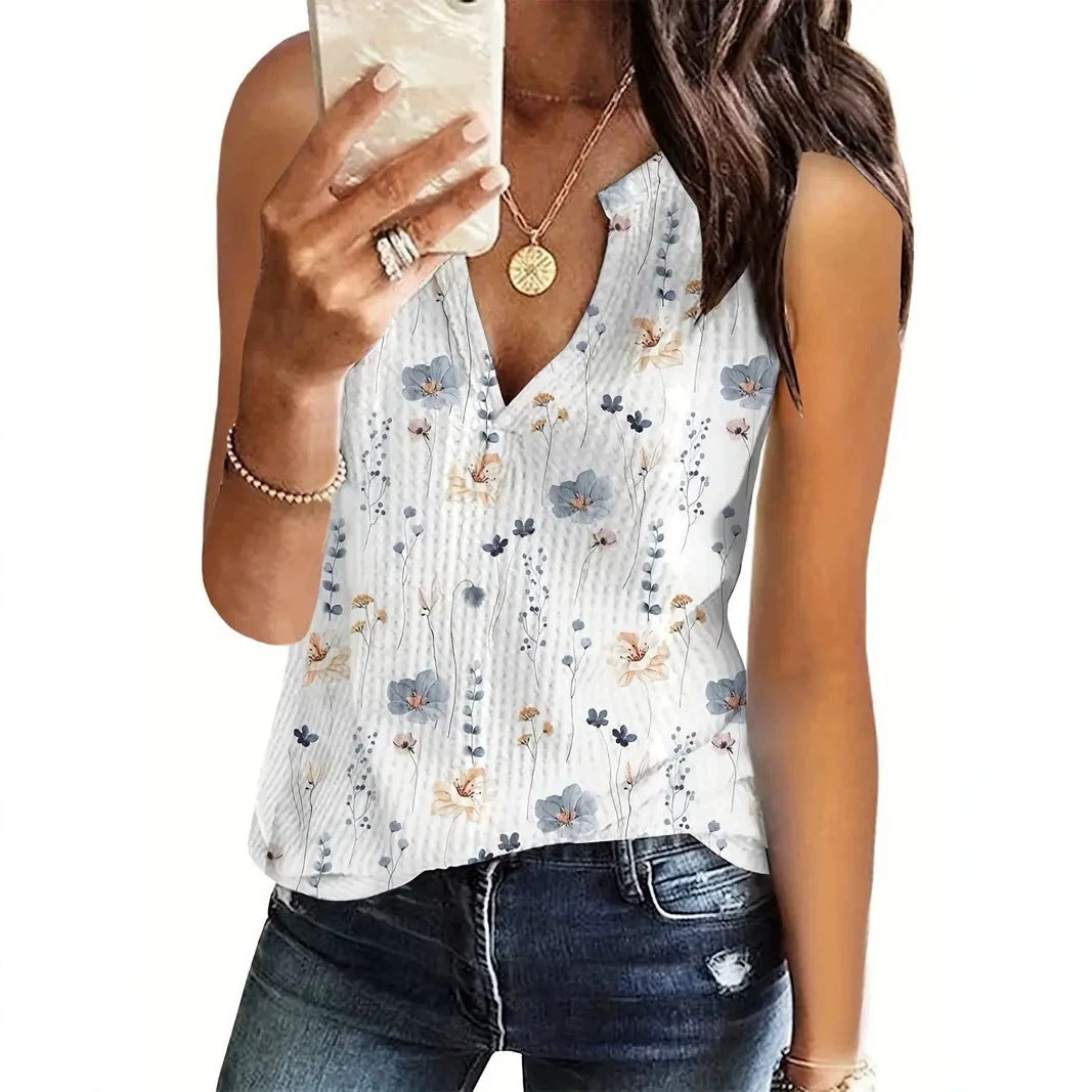 Summer Casual Floral Sleeveless Tank Printed Womens Top