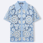 Floral Crochet Hollow-out Short-sleeved Knit Top