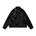 Men's Split Splicing Solid Color Loose Standing Collar Leather Jacket