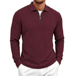 Mens Long-Sleeve Zip-Up Stand-Collar Polo Shirt