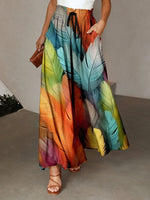 Spring & Summer New Women's Loose Casual High Waist Skirt, Elastic Waist Digital Print Midi Skirt