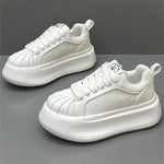 New Autumn Shell Toe Leather Sports Casual Skate Shoes, Versatile Thick Sole Low-top White Sneakers