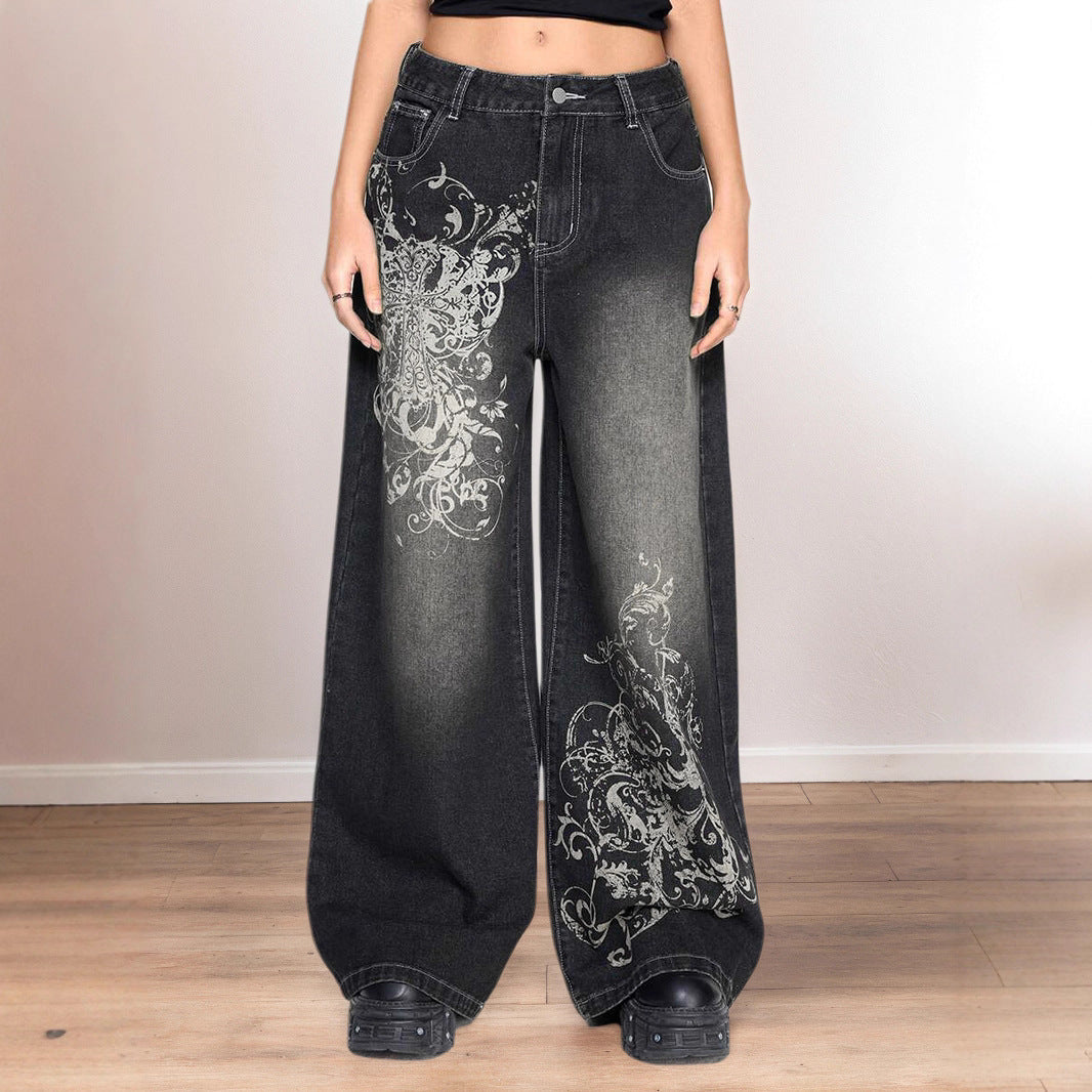 Straight-leg Washed Distressed Casual Jeans