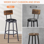 Bar Table Set With 2 Bar Stools PU Soft Seat With Backrest, Rustic Brown