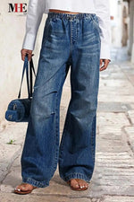 Non-elastic Elasticated Waist Wide Straight Pants