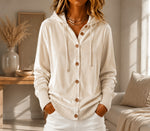 Buttoned Velvet Hooded Cardigan Solid-Color Coat For Women