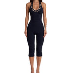 Halter-neck Metal-hole Tight Capri Jumpsuit