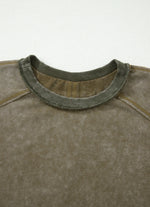 Mineral Water-washed Frayed Edge Pieced Flower Pattern Three-quarter Sleeve Loose Top