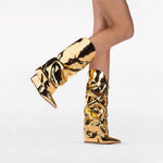 New Bright Noodle Wedge Wrinkle Boots