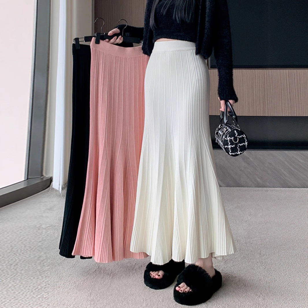 Knitted Sheath High-waisted Skirt For Women