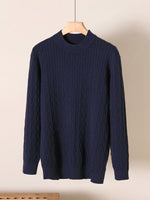 Mens Retro Knitted Sweater Solid-Color Crew-Neck Pullover