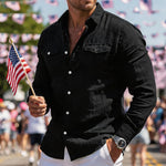 Mens Retro Cotton-Linen Casual Long-Sleeve Shirt