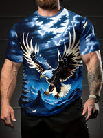 Mens Ethnic-Style Printed Crew-Neck Short-Sleeve T-Shirt
