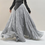 Ruffled Forest Girl Style Traditional Chinese Inspired Cotton Linen A Line Maxi Skirt