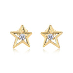 S925 Sterling Silver Star Stud Earrings, 3mm D-VVS1 Moissanite, Platinum Plated 2.1g Women's Jewelry Gift Box