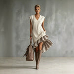 Solid-color Casual European-American Style Flounced Midi Skirt