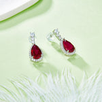 S925 Sterling Silver Teardrop Dangle Earrings, 7x11mm Lab-Grown Ruby Sapphire Emerald With Halo, Platinum Plated 3.2g Women's Jewelry Gift Box