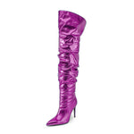Sexy Womens High Heel Pleated Colorful Bootie Back Slit Pointed Toe Fashion Boots