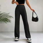 Womens Straight Flare Pants With High-Waisted Stitching Details