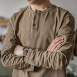 American-style Vintage Henley T-shirt For Men