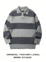 Mens Striped Knit Sweater With A Contrasting Color Collar