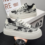 Luxury Trendy Brand Men's Shoes, Summer Fabric Breathable Canvas Sneakers, Versatile Platform Height Increasing Student Skate Shoes