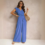 Womens Sleeveless Jumpsuit High-Waisted Lace-Up Wide-Leg Casual Pants