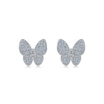 S925 Sterling Silver Butterfly Stud Earrings, D-VVS1 Marquise Moissanite Pave Wings, Platinum Plated 3.4g Women's Jewelry Gift Box