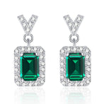 S925 Sterling Silver V-Shape Halo Drop Earrings, 6x4mm Lab-Grown Ruby & Emerald, Platinum Plated 2.6g, Women's Jewelry Gift Box