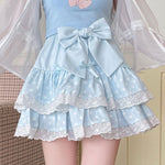 Polka-dot Lace-trimmed Bow Skirt For Women