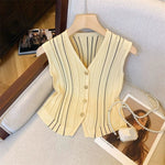 Retro V-Neck Sleeveless Knitted Cardigan Womens Summer Thin VestUndershirt