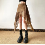 Lace-panel Mid-length French-style Elegant Solid-color Skirt