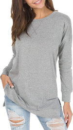 Split-front Relaxed-fit Crew-neck Long-sleeve Knit Sweater