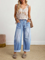 Womens Retro Loose-fit Straight-leg Denim Jeans