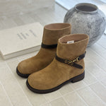 Womens Retro Chunky-Heel Biker Ankle Boots