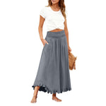 High-waisted Elastic-waist Long Skirt With Ruffled Hem