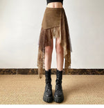 Lace-panel Mid-length French-style Elegant Solid-color Skirt