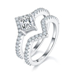 Princess Cut Moissanite Engagement Ring Set S925 Silver, 1 Carat D Color VVS1 Wedding Band With GRA Certificate, US Size 5-9.