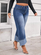 Women's Cuffed Washed Wide-leg Cropped Jeans