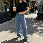 Womens Washed High-Waist Loose-Fit Jeans