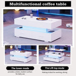 Hydraulic Lift Top Coffee Table, LED Coffee Tables With Storage For Living Room, Coffee Table With 2 Drawers & LED Light For Dining Reception Room, White